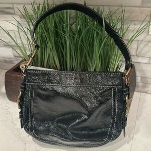 Coach purse black patent purple lining